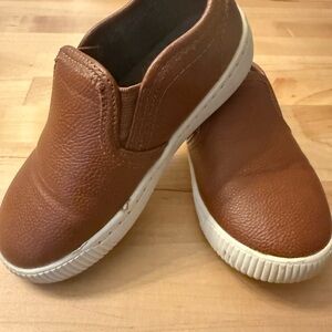 Brown Leather Kids Slip-On Shoes